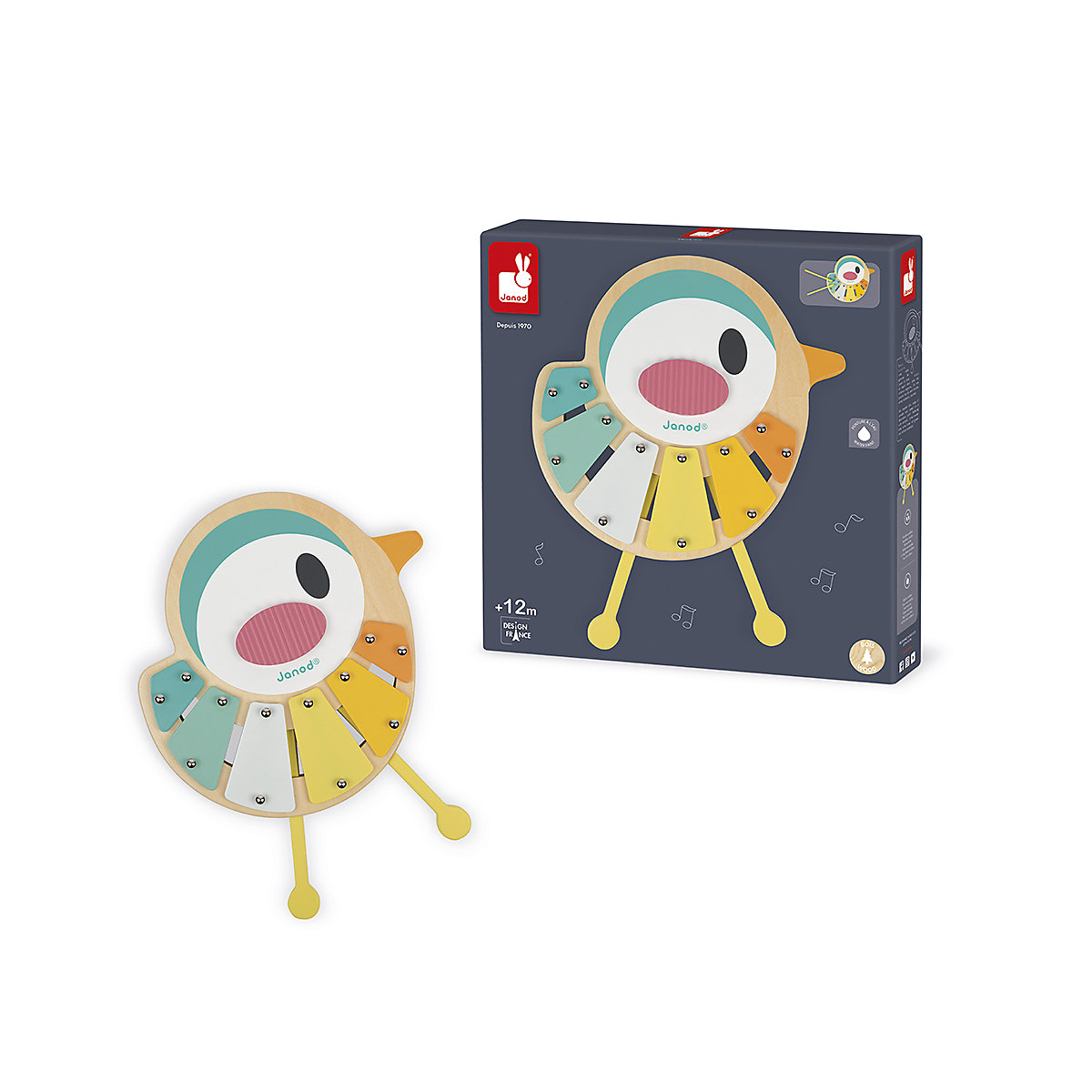 - Pure Xylophon ‘Vogel’ - Musikalisches Holzspielzeug - Musikspielzeug in der Form eines Vogels - 6 Klangstäbe, Trendiges Design, Farben auf Wasserbasis - Babyspielzeug ab 1 Jahr, J05163