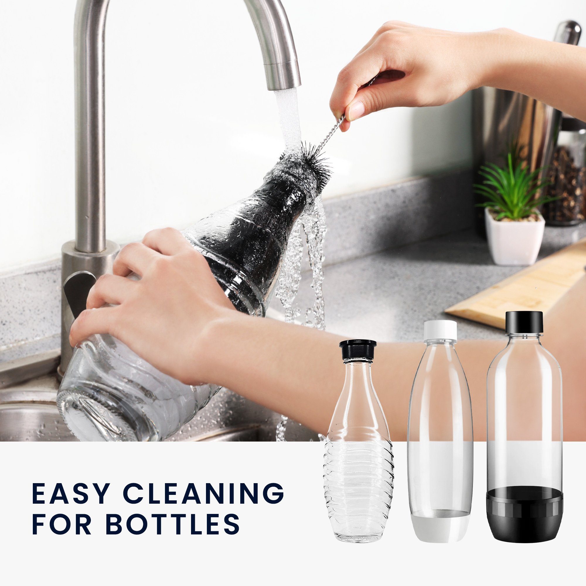 kwmobile Reinigungsbürste Bürste für SodaStream Crystal 2.0 DUO Terra, Spülbürste für Flaschen Vasen Gefäße Flaschenbürste für Wassersprudler