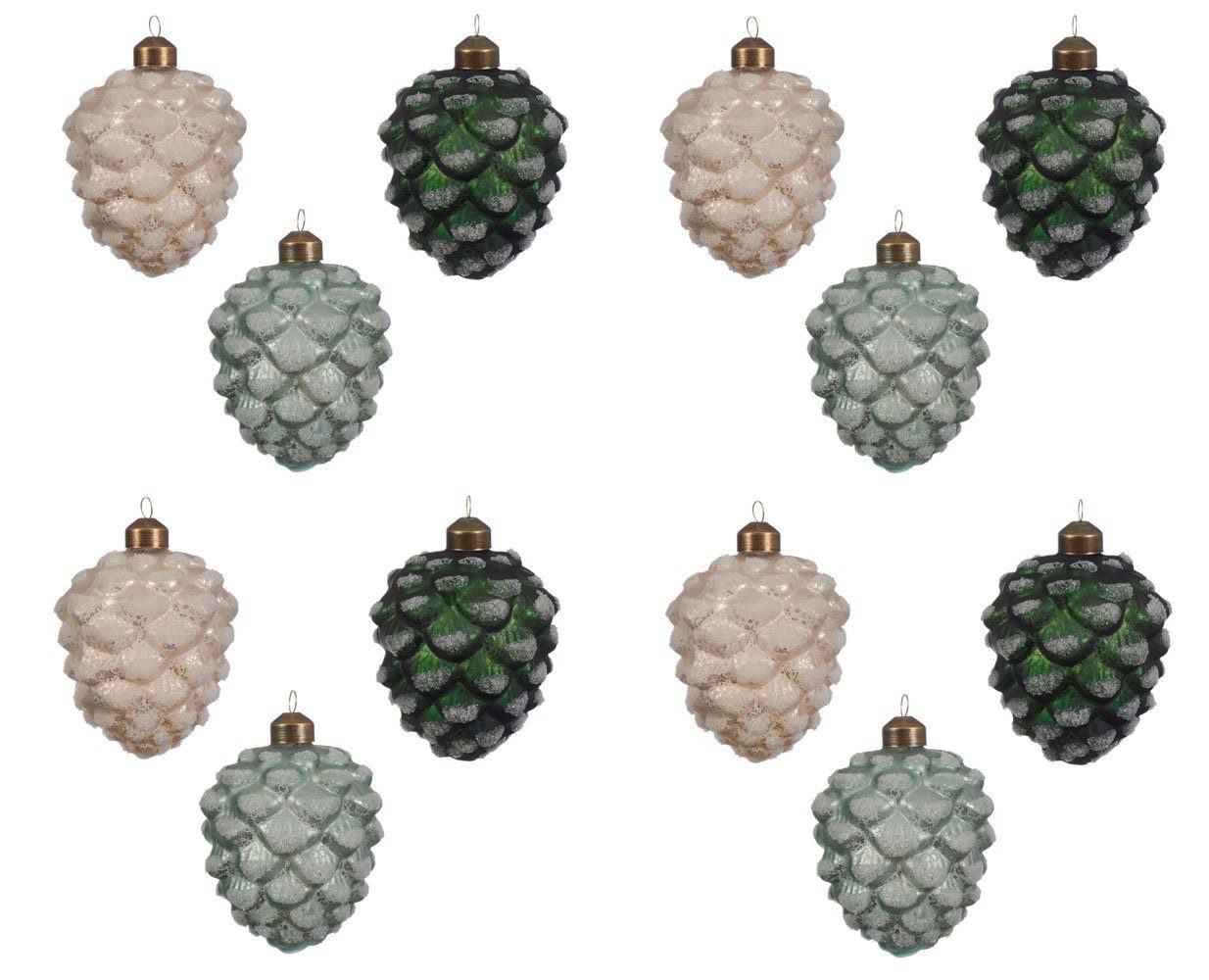 Decoris season decorations Christbaumschmuck, Christbaumschmuck Zapfen grün Mix Glas 8cm 12er Set