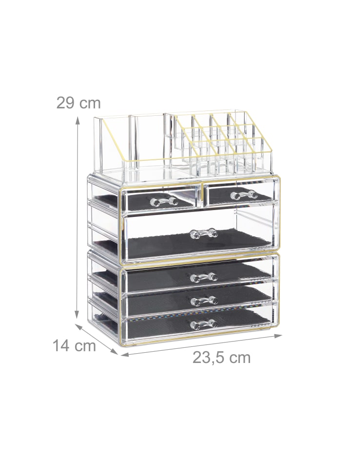 relaxdays Kosmetikorganizer in Transparent/Gold günstig kaufen onesize
