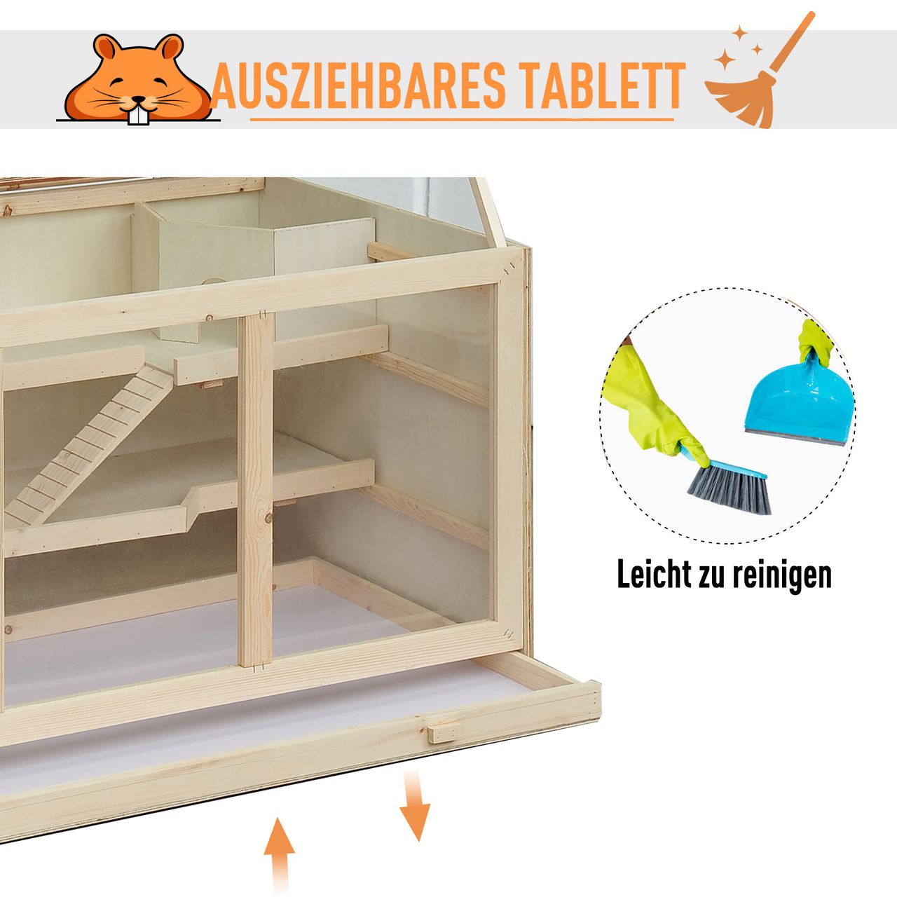 PawHut Hamsterkäfig Nagerkäfig Kleintierstall aus Holz Kleintierkäfig Naturholz