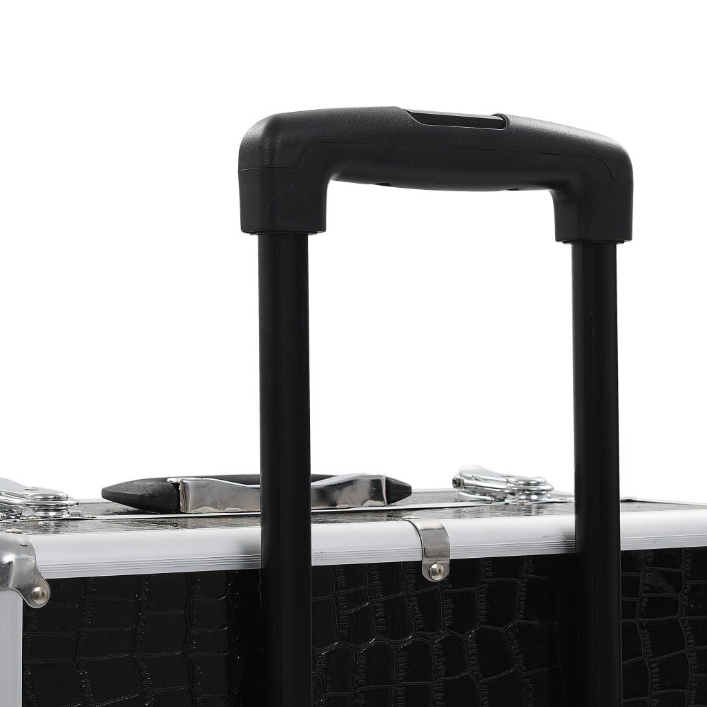 vidaXL Kosmetik-Koffer Kosmetikkoffer Aluminium Schwarz mit Krokoprägung