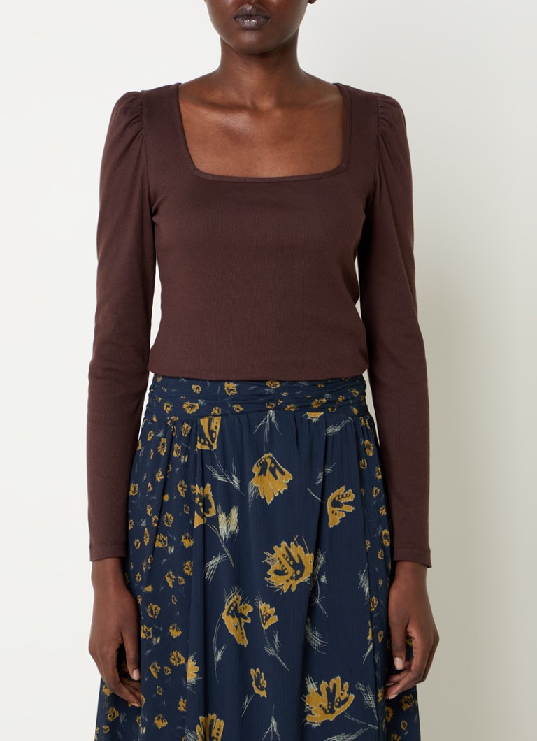 ba&sh Oprah ribbed knit top with puff sleeves