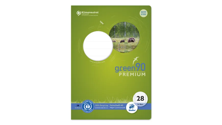 Ursus Green Premium Heft A5 16 Blatt Lineatur 28 - 5mm kar mit Randlinien