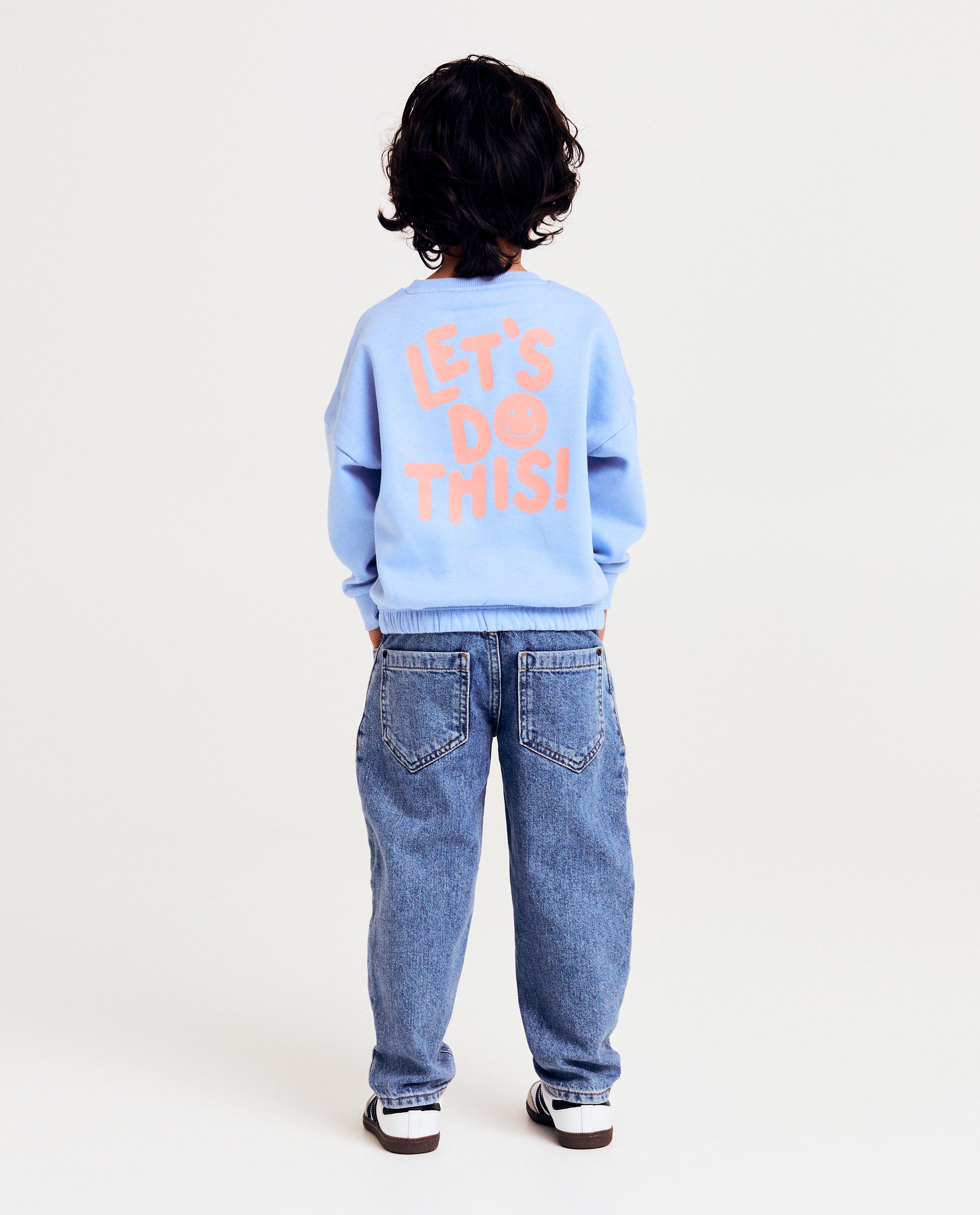 Besties pulóver hátul mintával, unisex kék