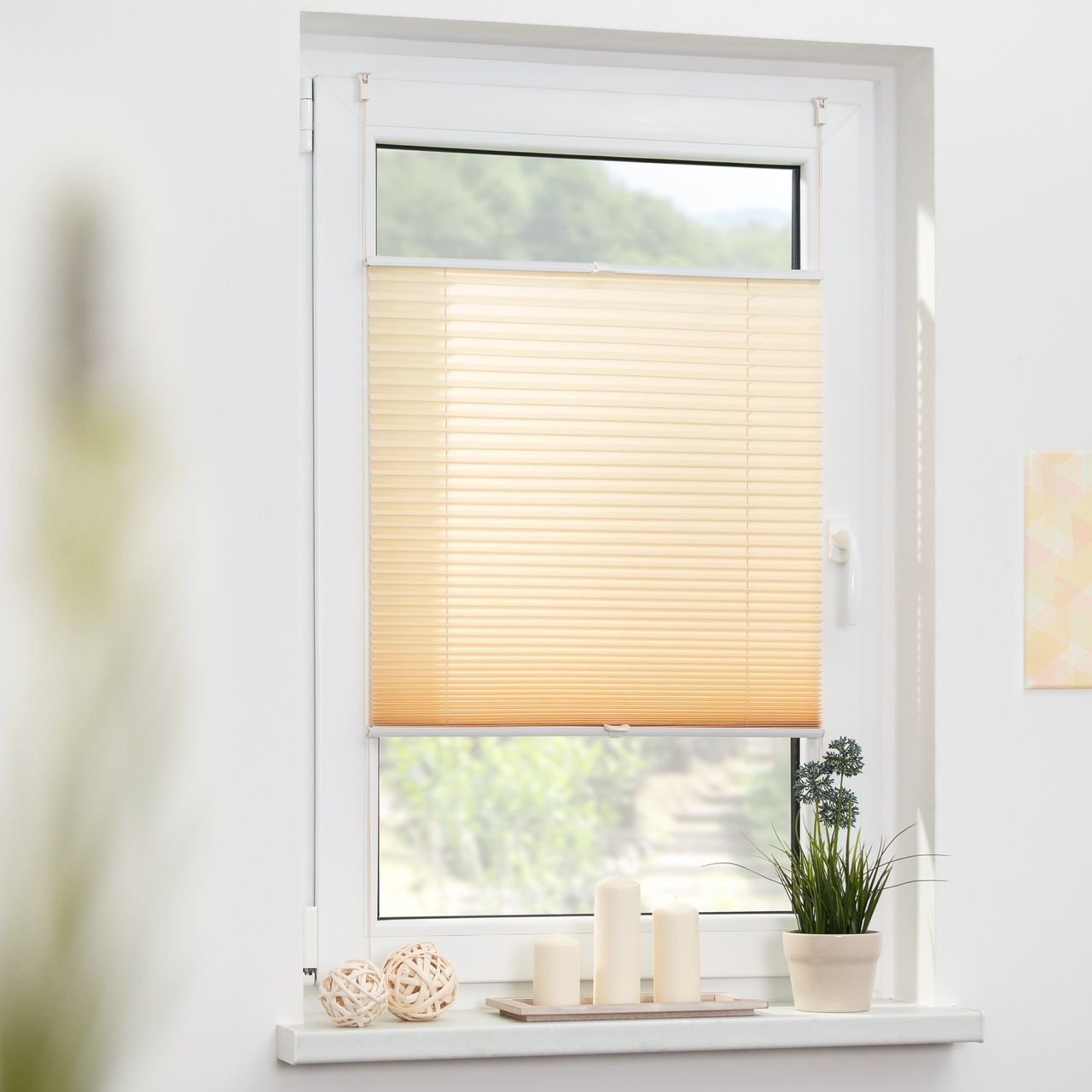 Lichtblick Plissee Klemmfix, ohne Bohren, verspannt - Creme, 90 cm x 130 cm (B x L)