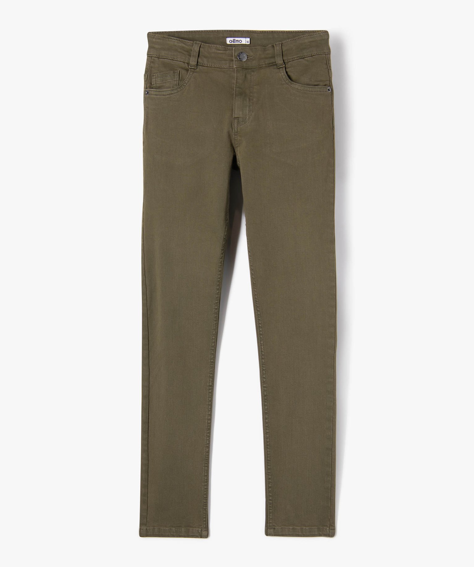 Pantalon en coton stretch coupe slim 5 poches Garçon kaki | GEMO