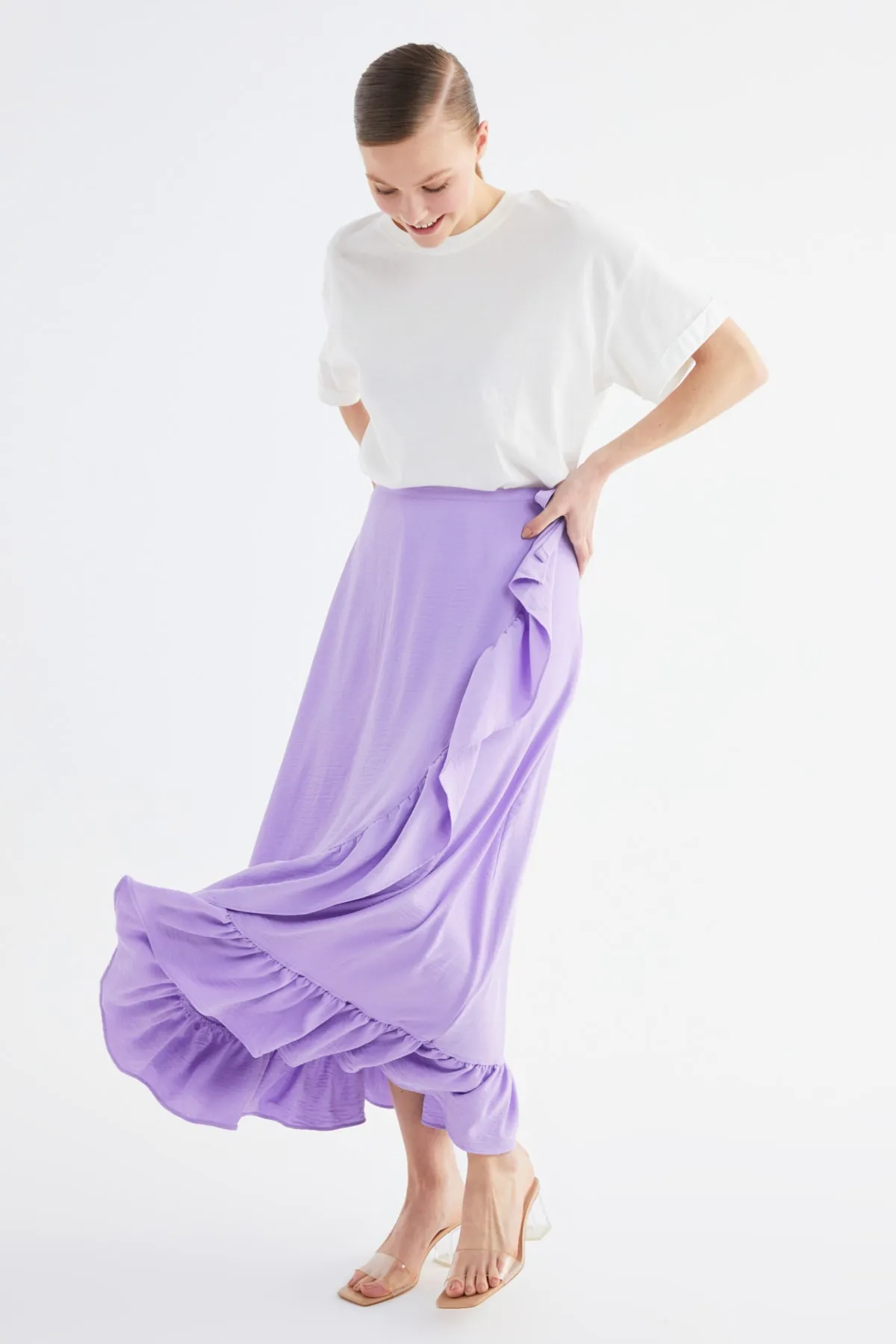 Trendyol Modest  Lila Wickelrock mit Volant aus Webstoff TCTSS21ET0579