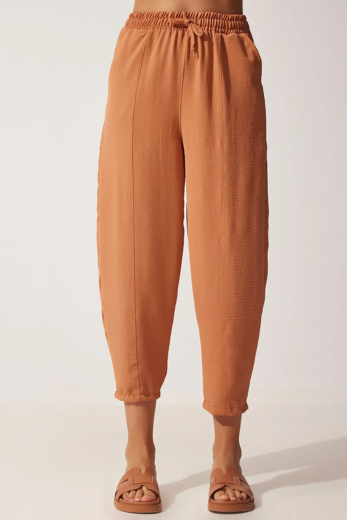 Happiness İstanbul  Damen-Shalwar-Hose aus leicht gefliestem Leinen CI00036