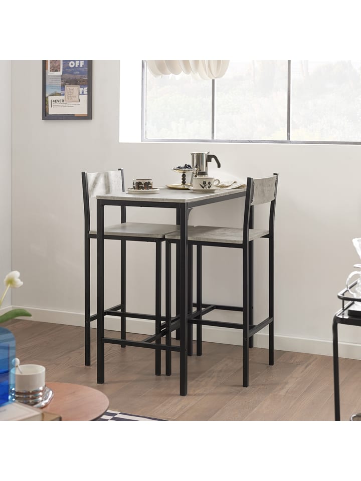 SoBuy Bartisch in Hellgrau und Schwarz - Tisch(B)89 x (H)87 x (T)45cm/Stuhl(B)38 x (H)95 x (T)40cm günstig kaufen onesize