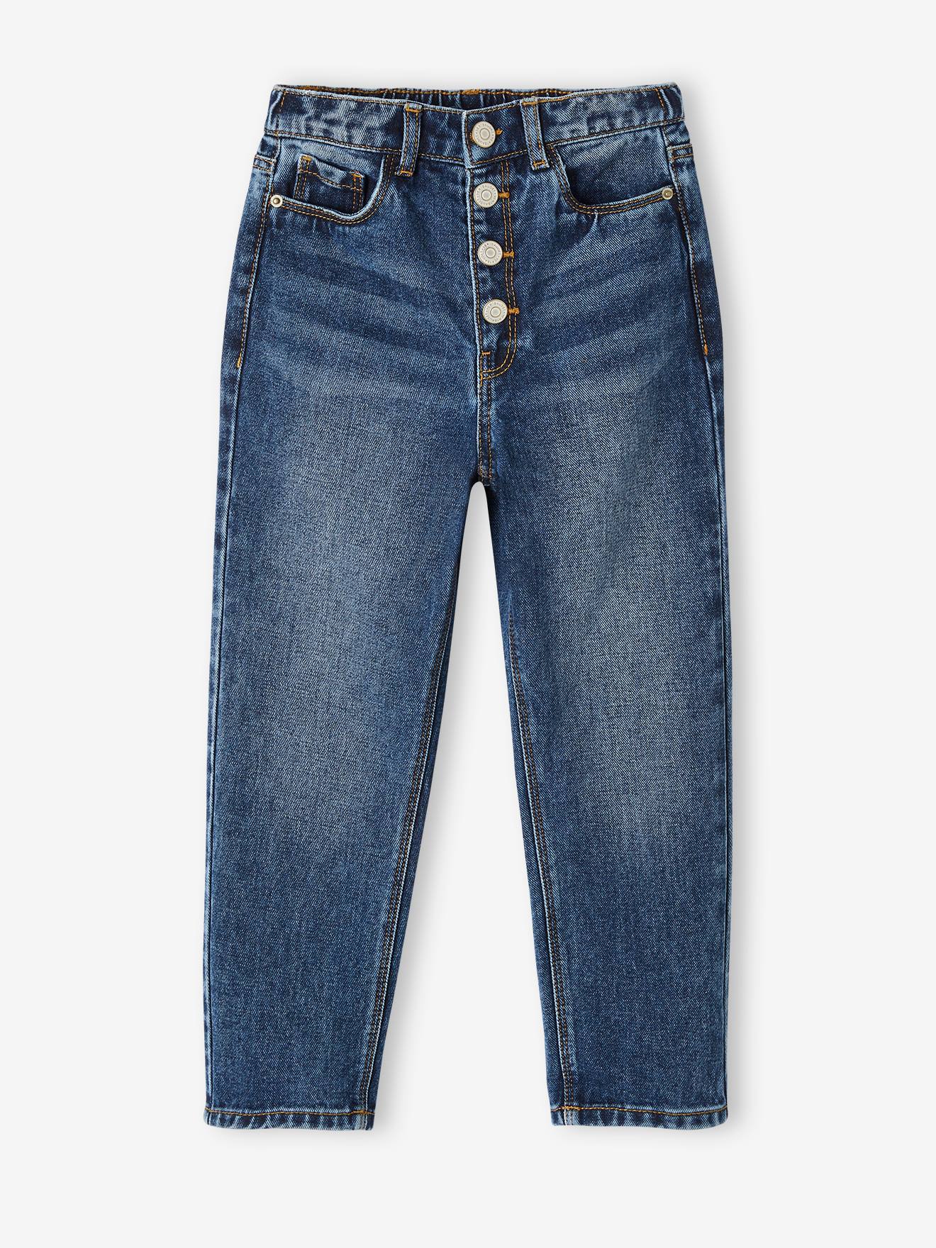 Vertbaudet Mädchen Mom-Fit-Jeans, WATERLESS Hüftweite REGULAR - jeansblau