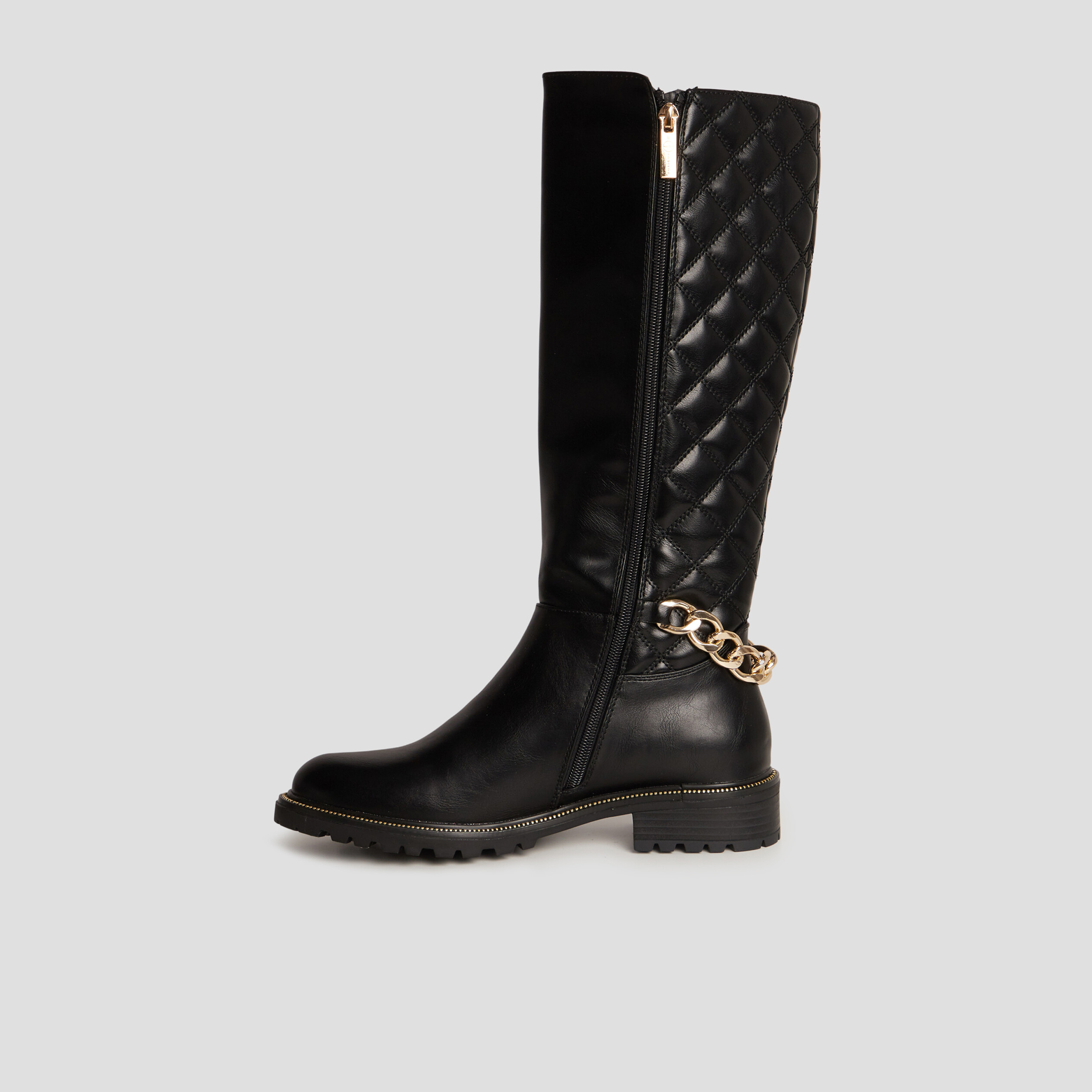 Bottes hautes matelassées avec chaînes noir femme | La Halle