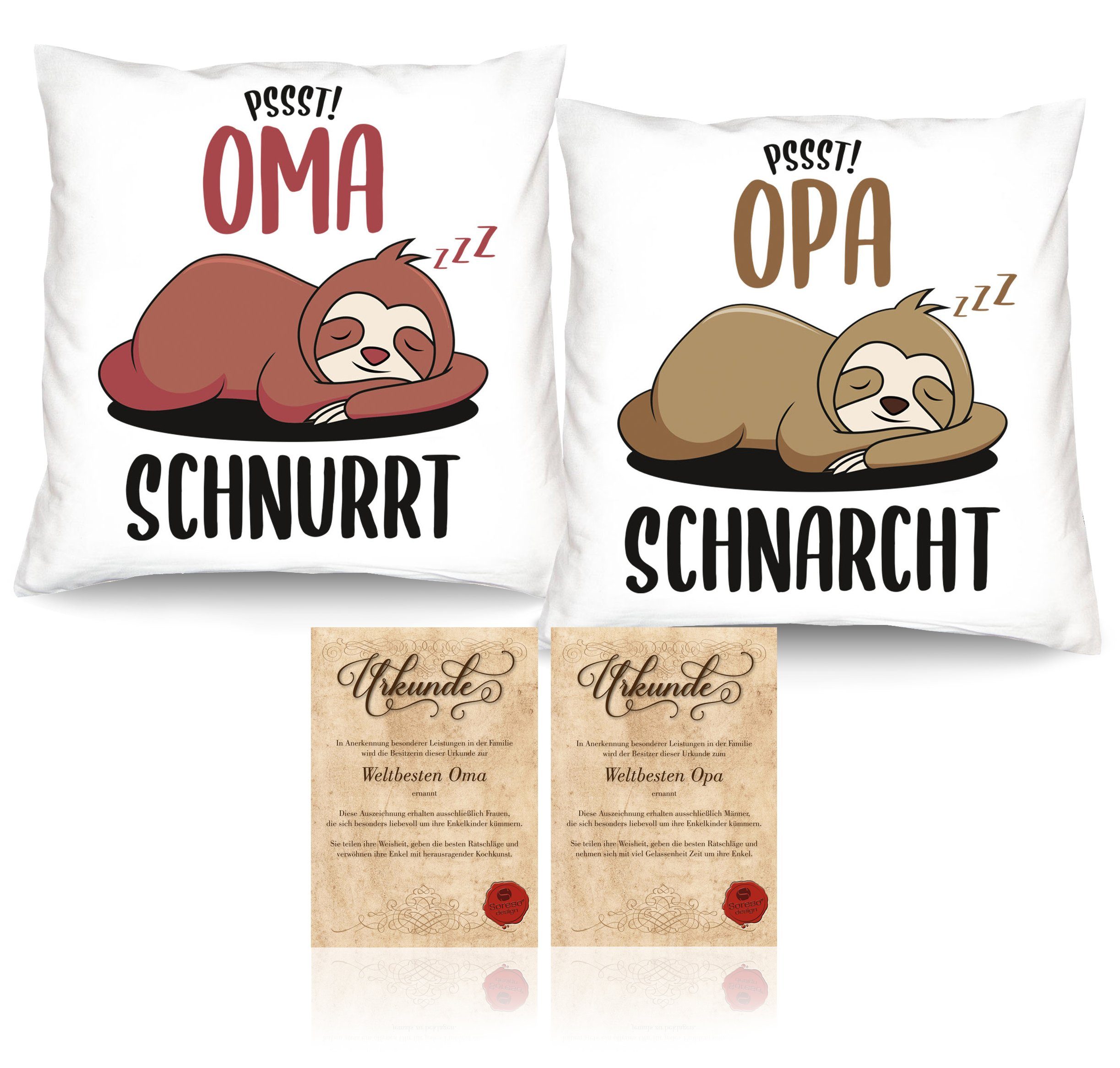 Soreso® Dekokissen Geschenk für Oma und Opa Weihnachten, Geschenk-Set