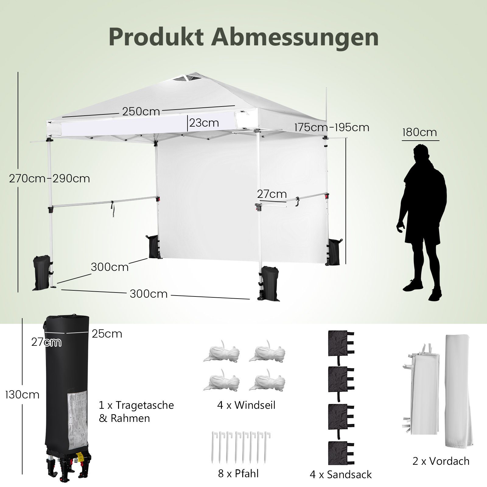 COSTWAY Faltpavillon 3x3m Pop Up Pavillon, faltbar&tragbar, UV-Schutz 50+