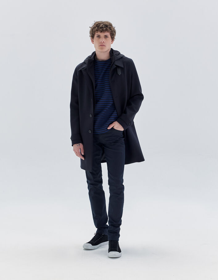Trench marine à parementure-capuche amovible Homme