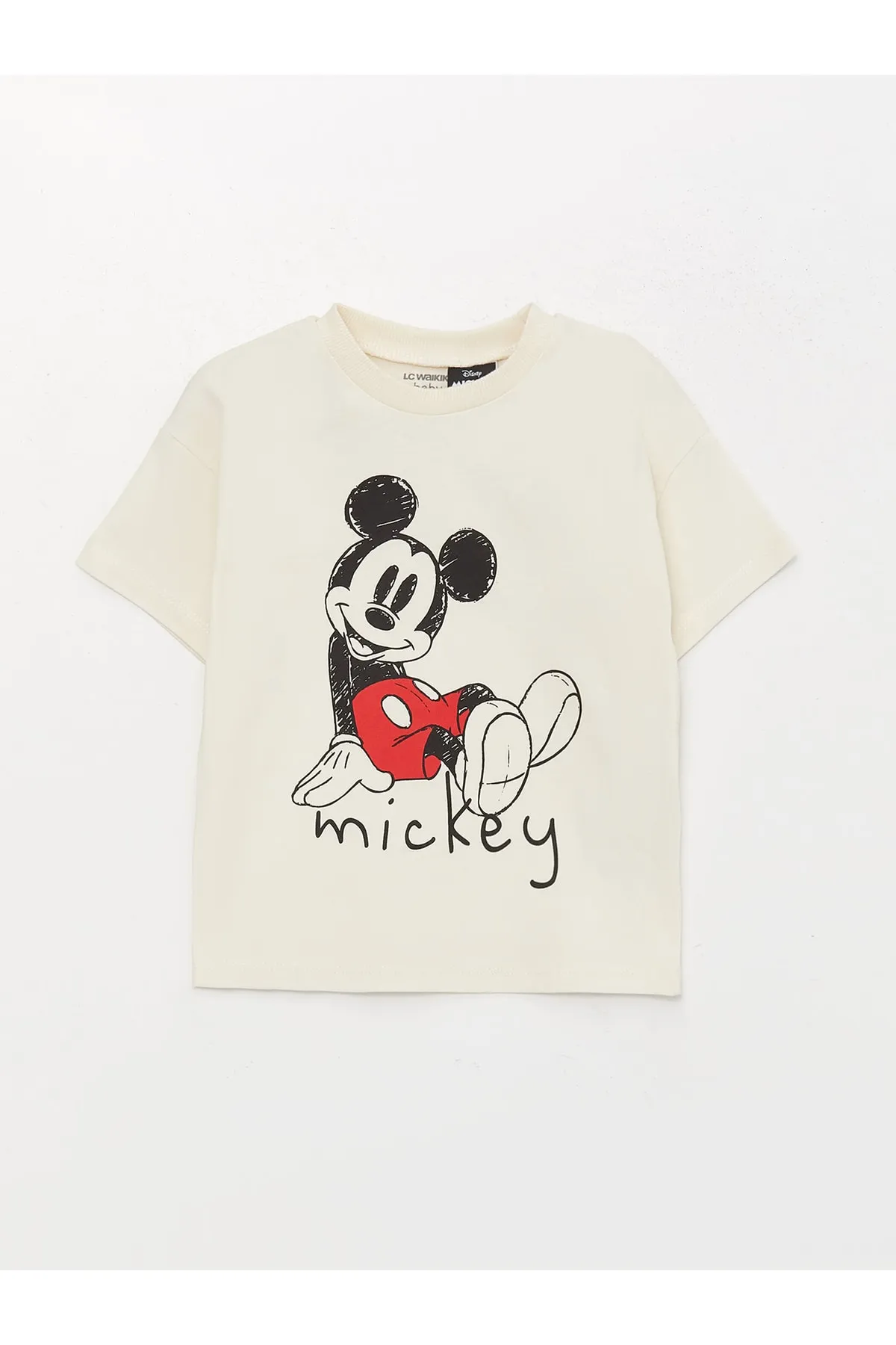 LC Waikiki  Kurzarm-T-Shirt für Babys mit Rundhalsausschnitt und Micky-Maus-Aufdruck