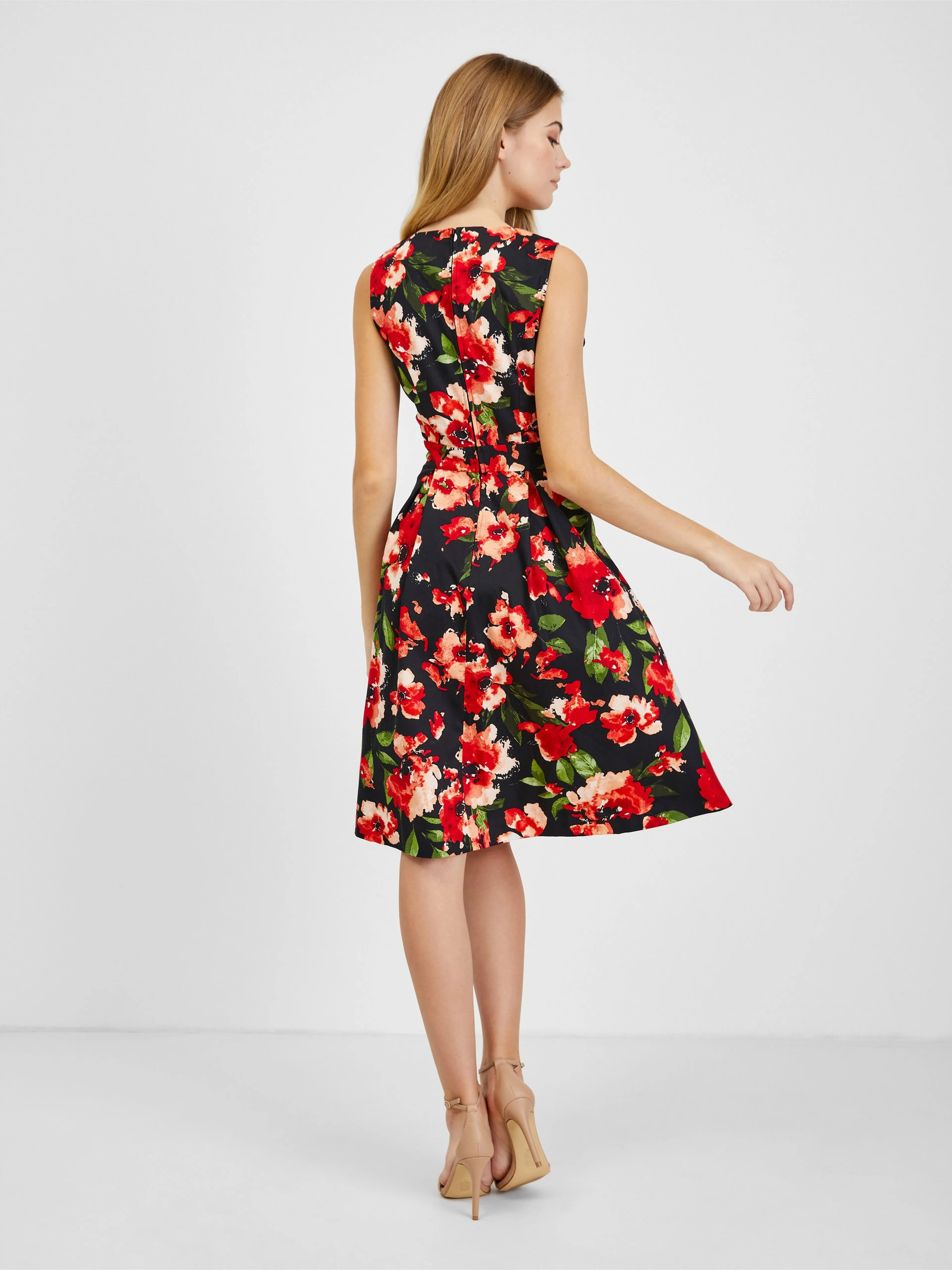Rotes und schwarzes Damen-Blumenkleid ORSAY