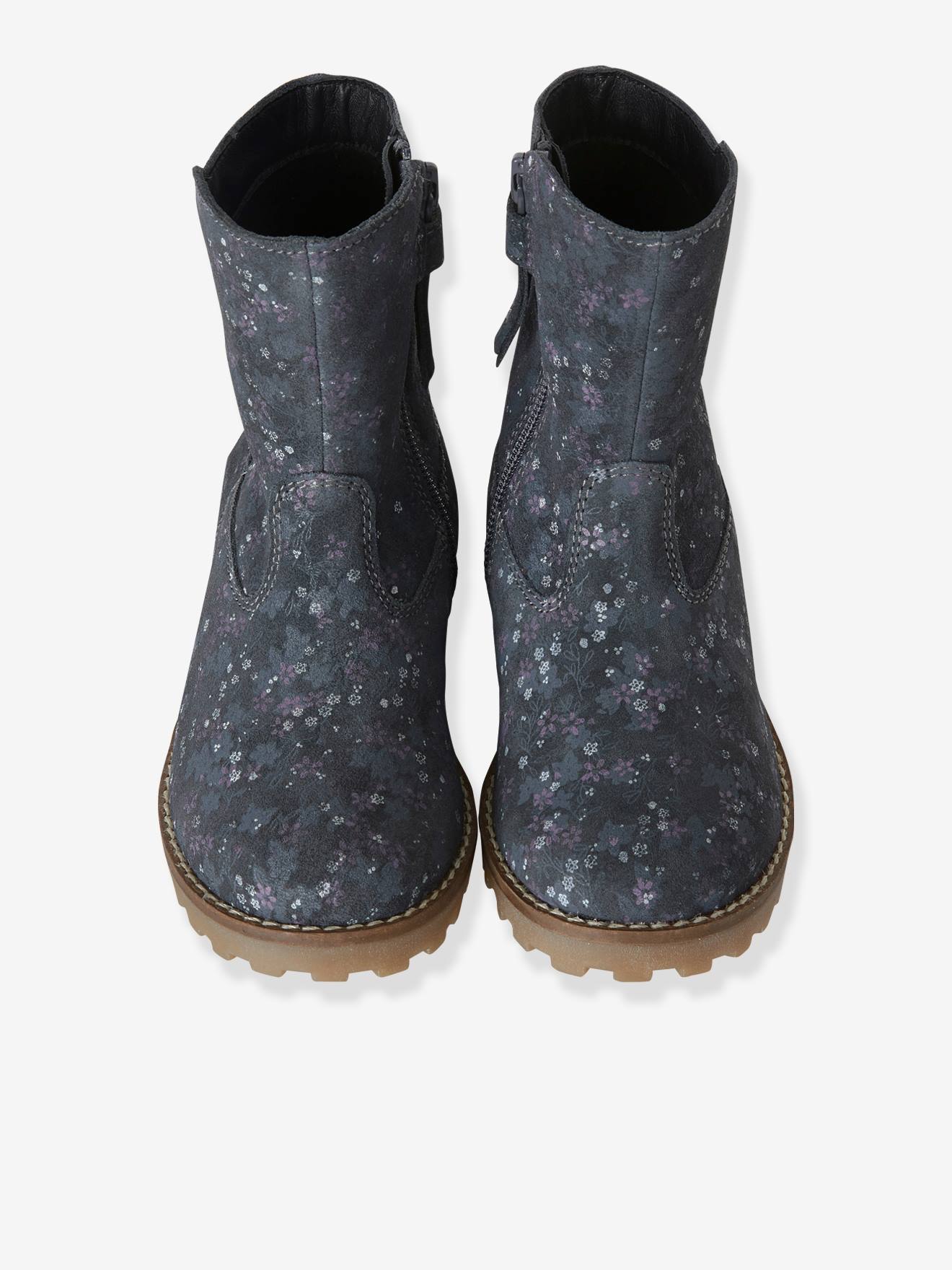 Bottes en cuir fille collection maternelle gris imprimé fleurs