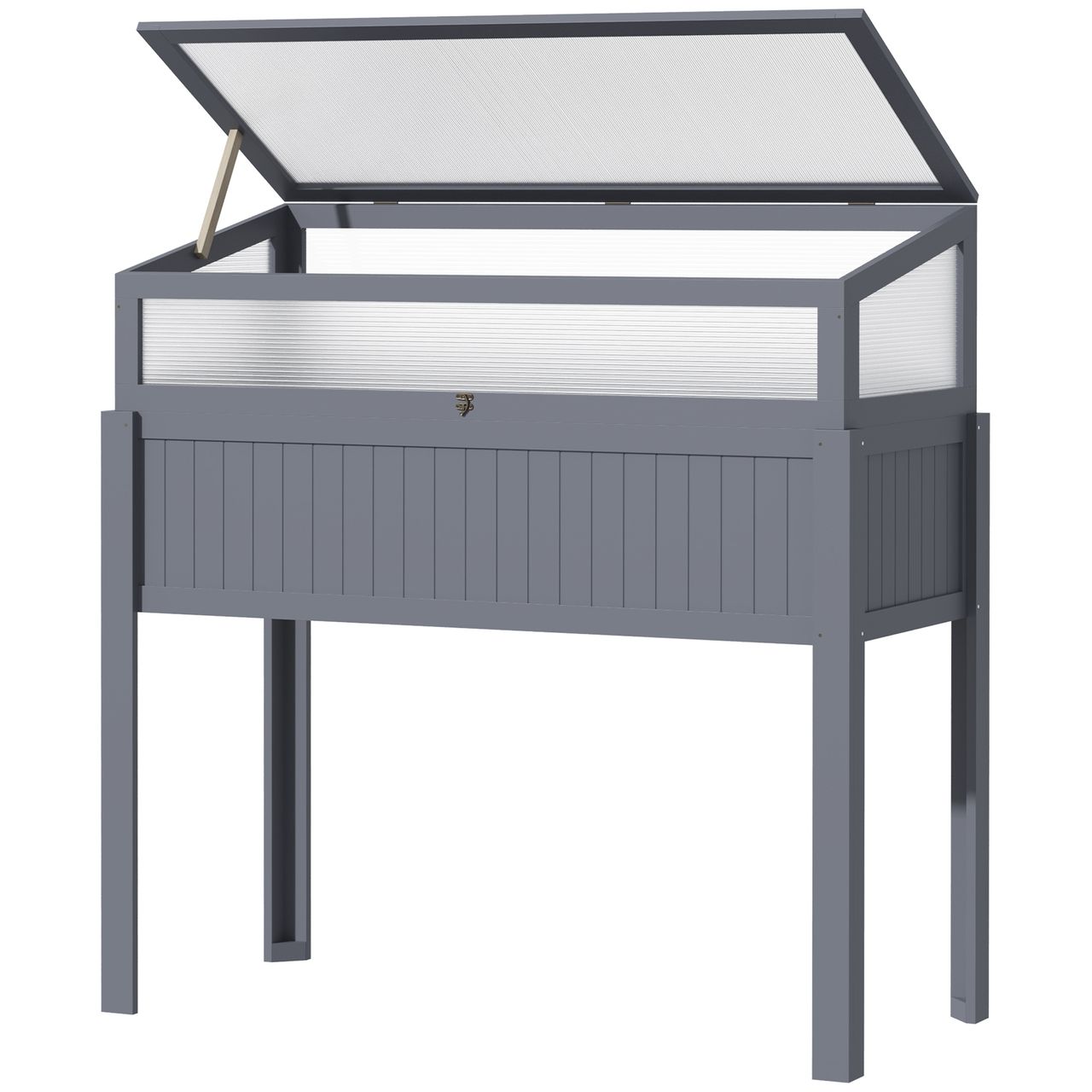 Outsunny Hochbeet Holz mit Frühbeet 2-in1 Gewächshaus Tomatenhaus Gemüsebeet Kräuterbeet Pflanzkasten für Garten Balkon und Terrasse Polycarbonat Grau 120 x 54 x 112/122 cm