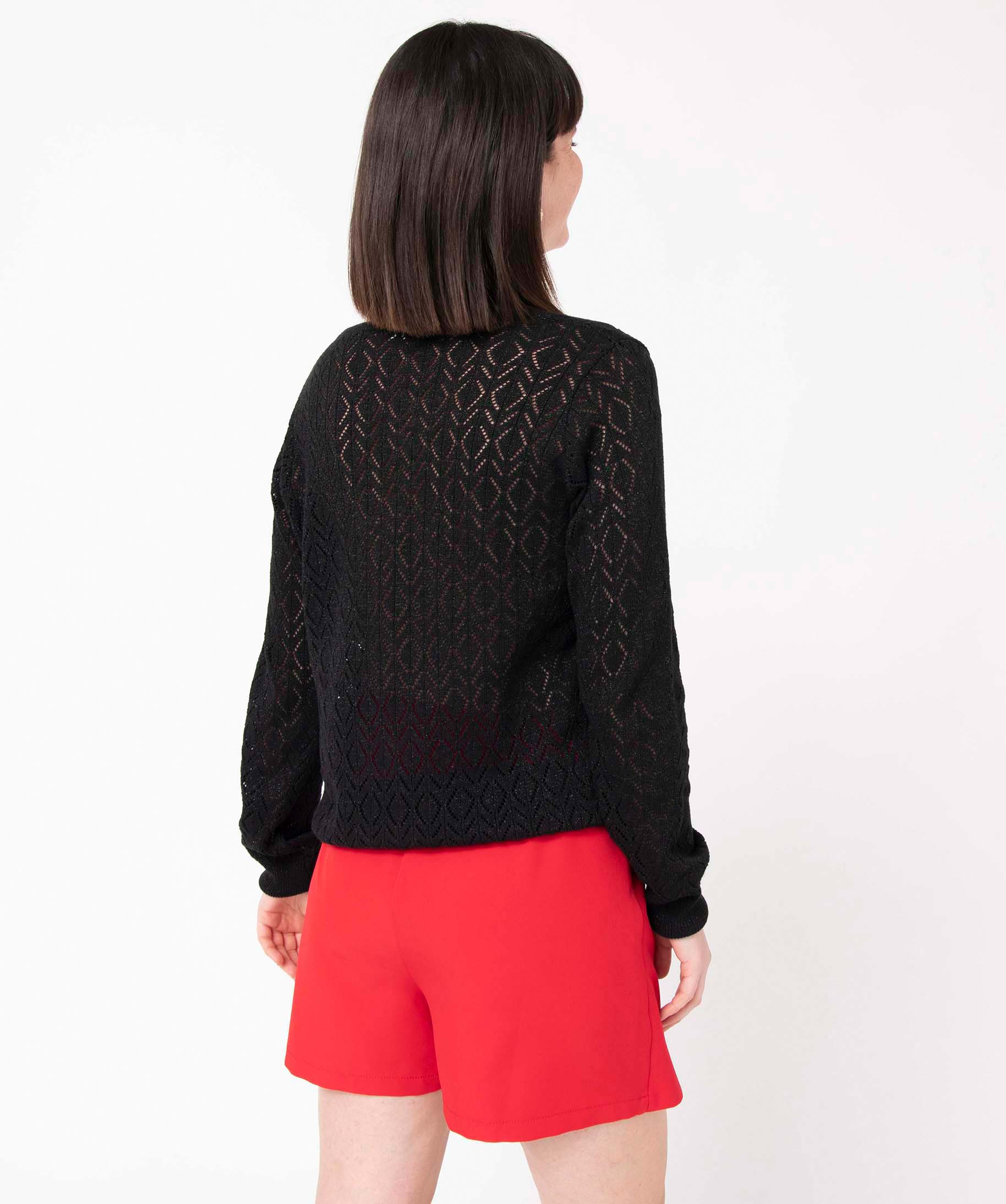 Gilet femme en maille ajourée incrustée de fil pailleté noir | GEMO