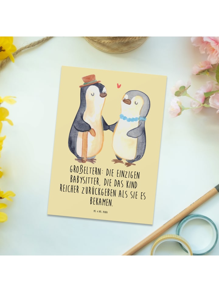 Mr. & Mrs. Panda Postkarte Großeltern Babysitter mit Spruch in Gelb Pastell günstig kaufen onesize