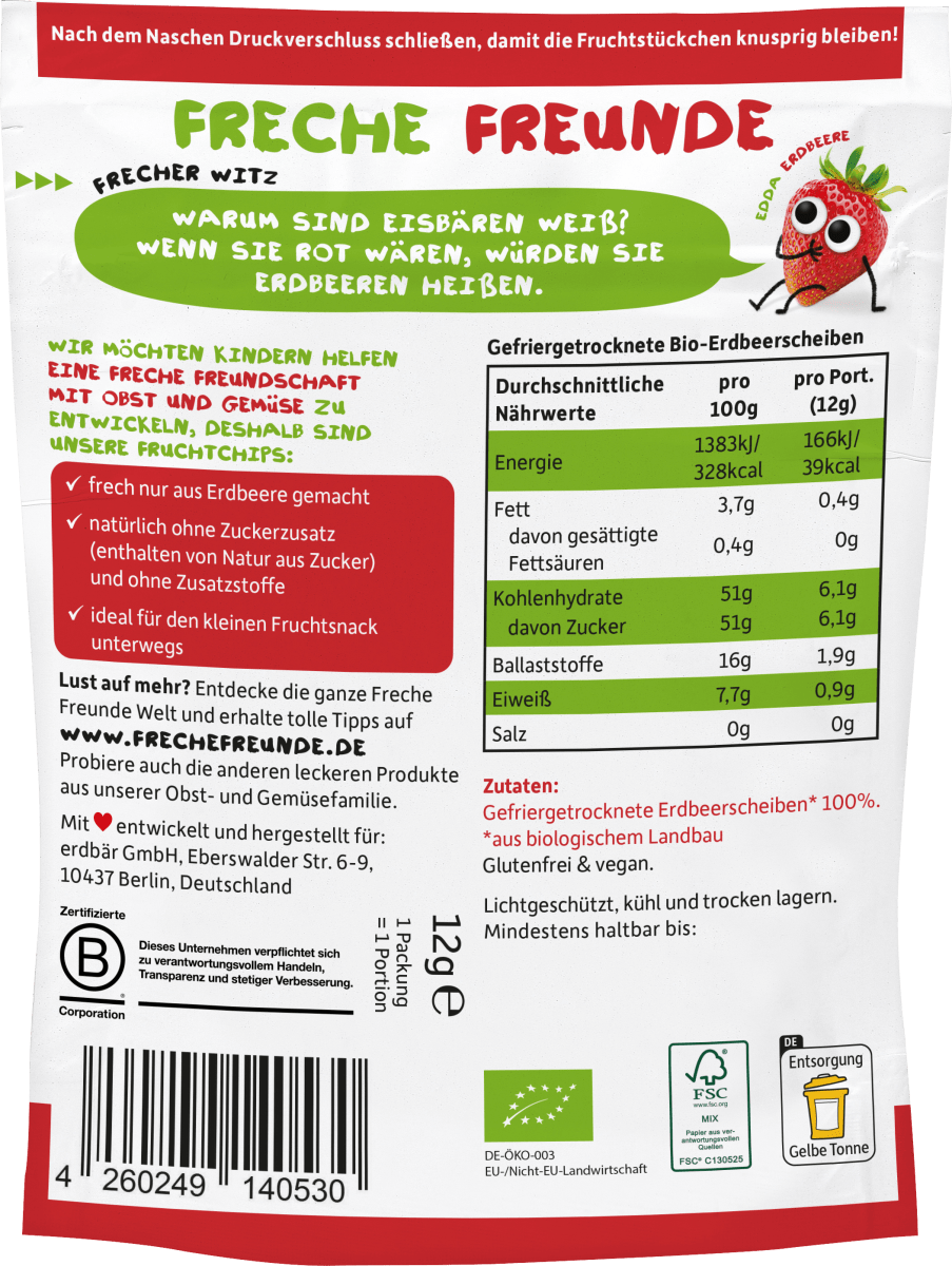 Kindersnack Fruchtchips Erdbeere, ab 3 Jahre, 12 g