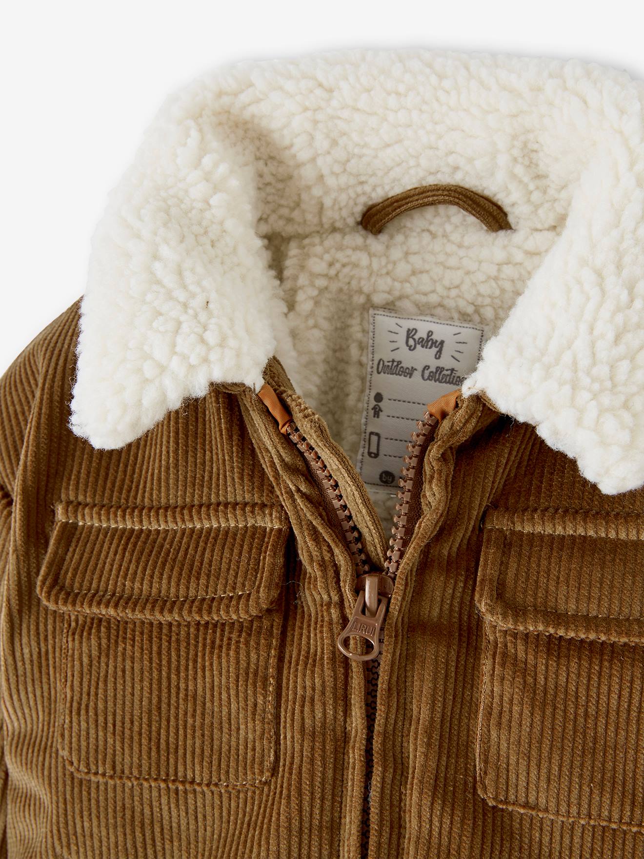Blouson en velours côtelé bébé doublée sherpa noisette