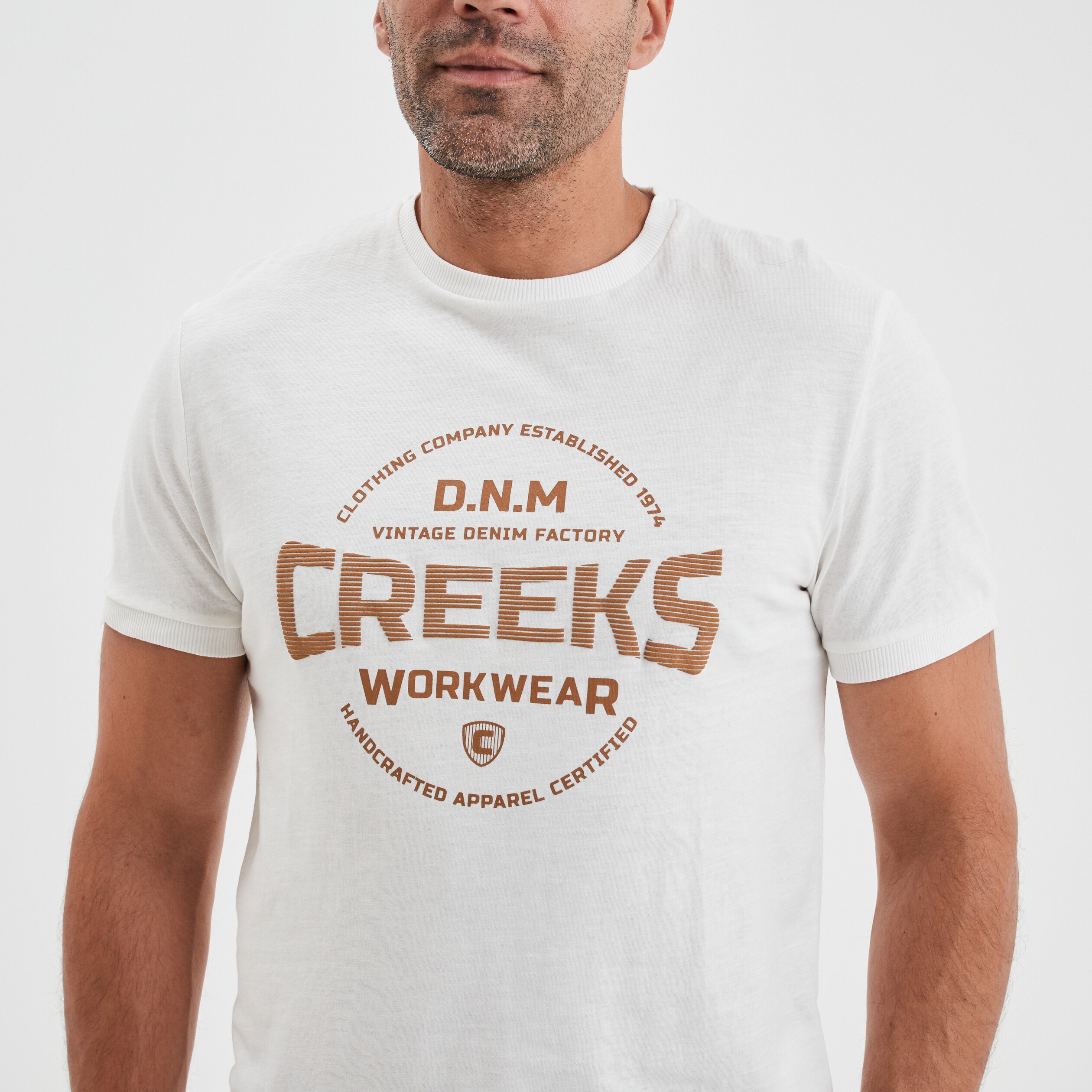 T-shirt manches courtes coton Creeks blanc homme | La Halle