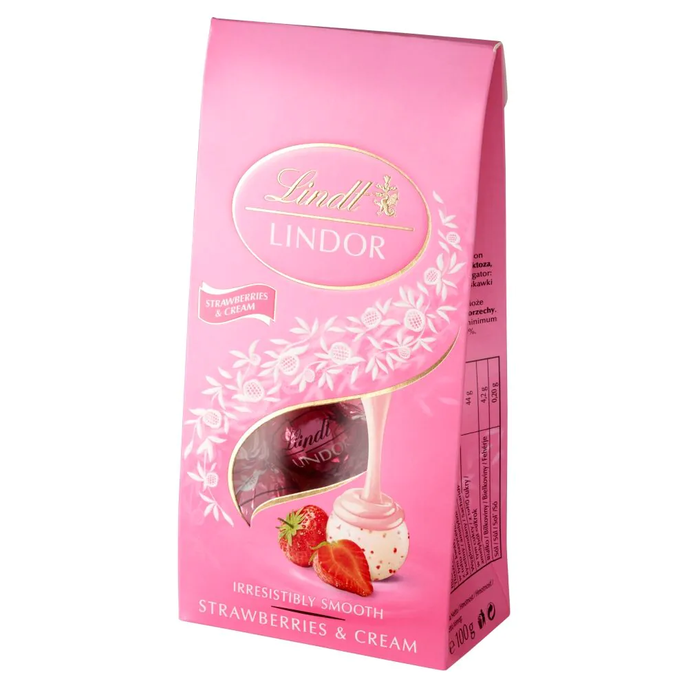 Πραλίνες λευκής σοκολάτας Lindt με κομμάτια φράουλας και γέμιση κρέμας