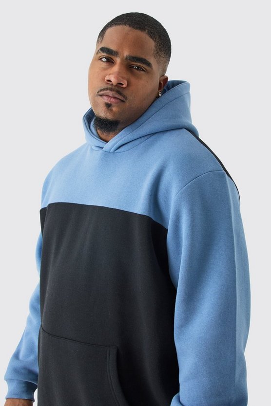 Plus Blauer Colorblock Hoodie