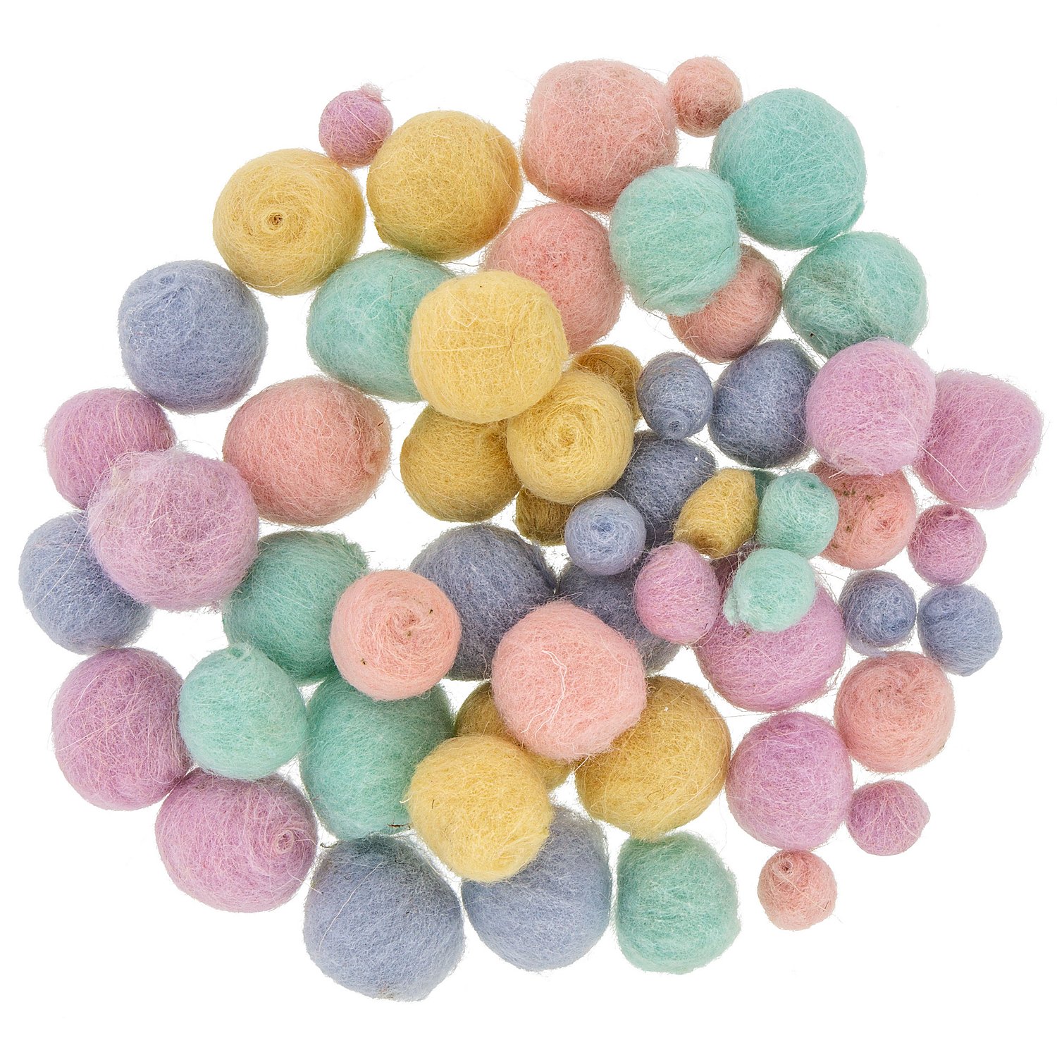 Pompons aus Filz, pastell, 1–2,5 cm Ø, 60 Stück