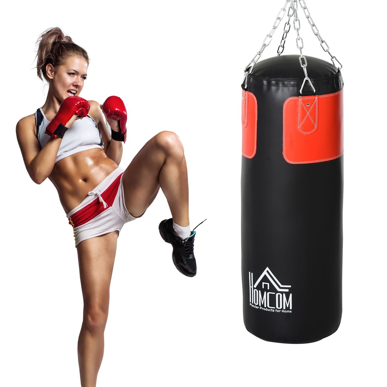 HOMCOM Box-Set Boxsack Hanging Boxing Heavy Bag mit Boxhandschuhe 16 KG