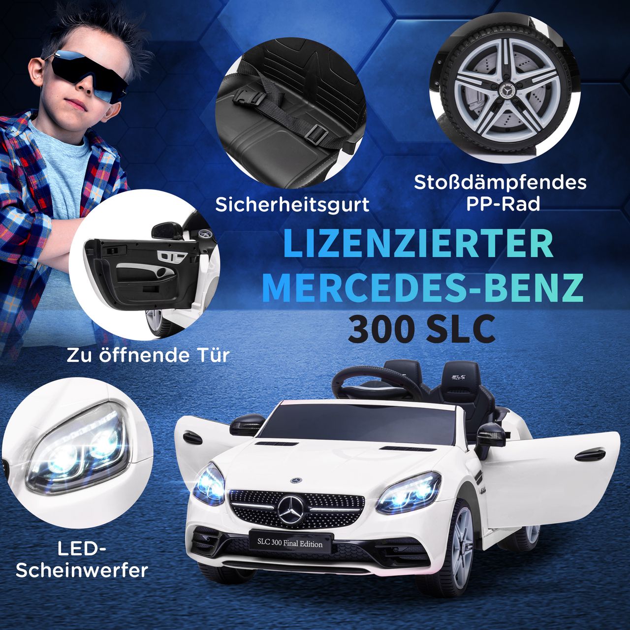 AIYAPLAY 12 V Kinder Elektroauto, Kinderfahrzeug, Kinderauto mit LED, Weiß
