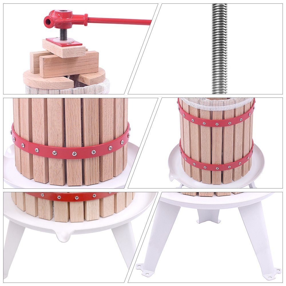 UISEBRT Obstpresse 6 Liter Mechanische Saftpresse Weinpresse Apfelpresse Fruchtpresse, Manuell Obstmühle + Presstuch für Äpfel Birnen