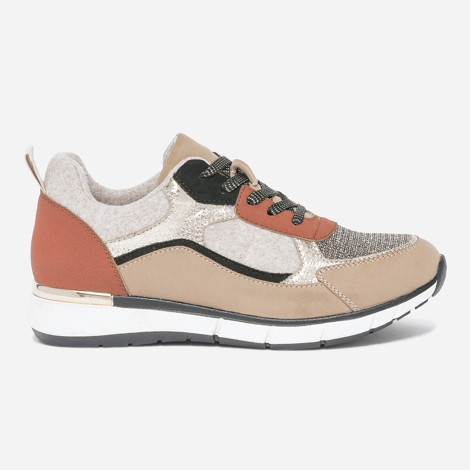 Tennis TEXTO beige, brique, dorée et noire