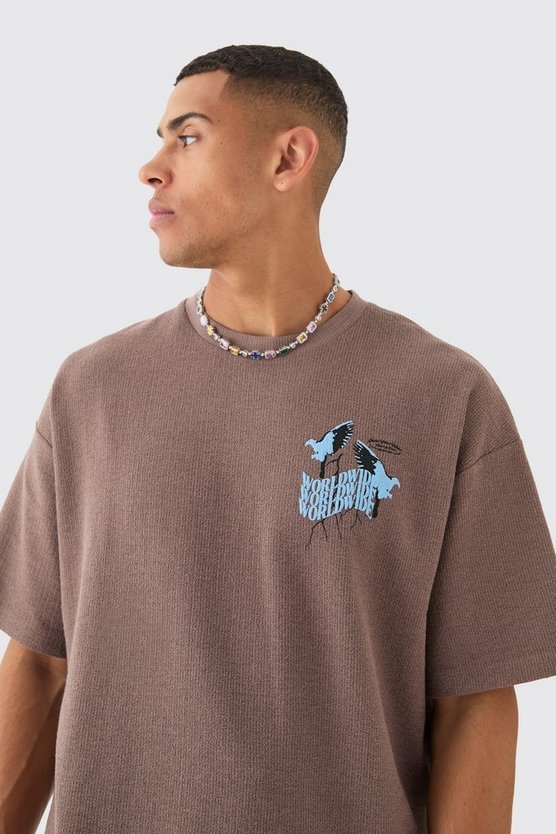 Oversize Jacquard T-Shirt mit Print