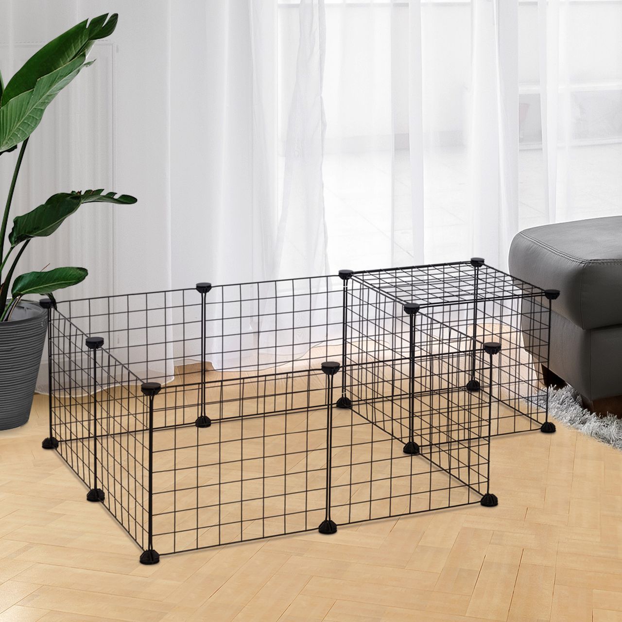 PawHut Freilaufgehege Laufstall Käfig für Kleintiere Metallgitter umformbar