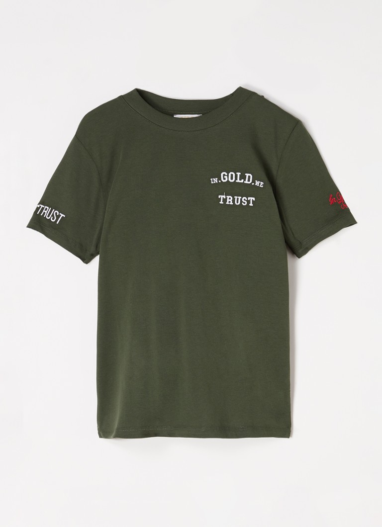 Majica od organskog pamuka s vezom i printom logotipa u zlatnoj boji We Trust The Pusha