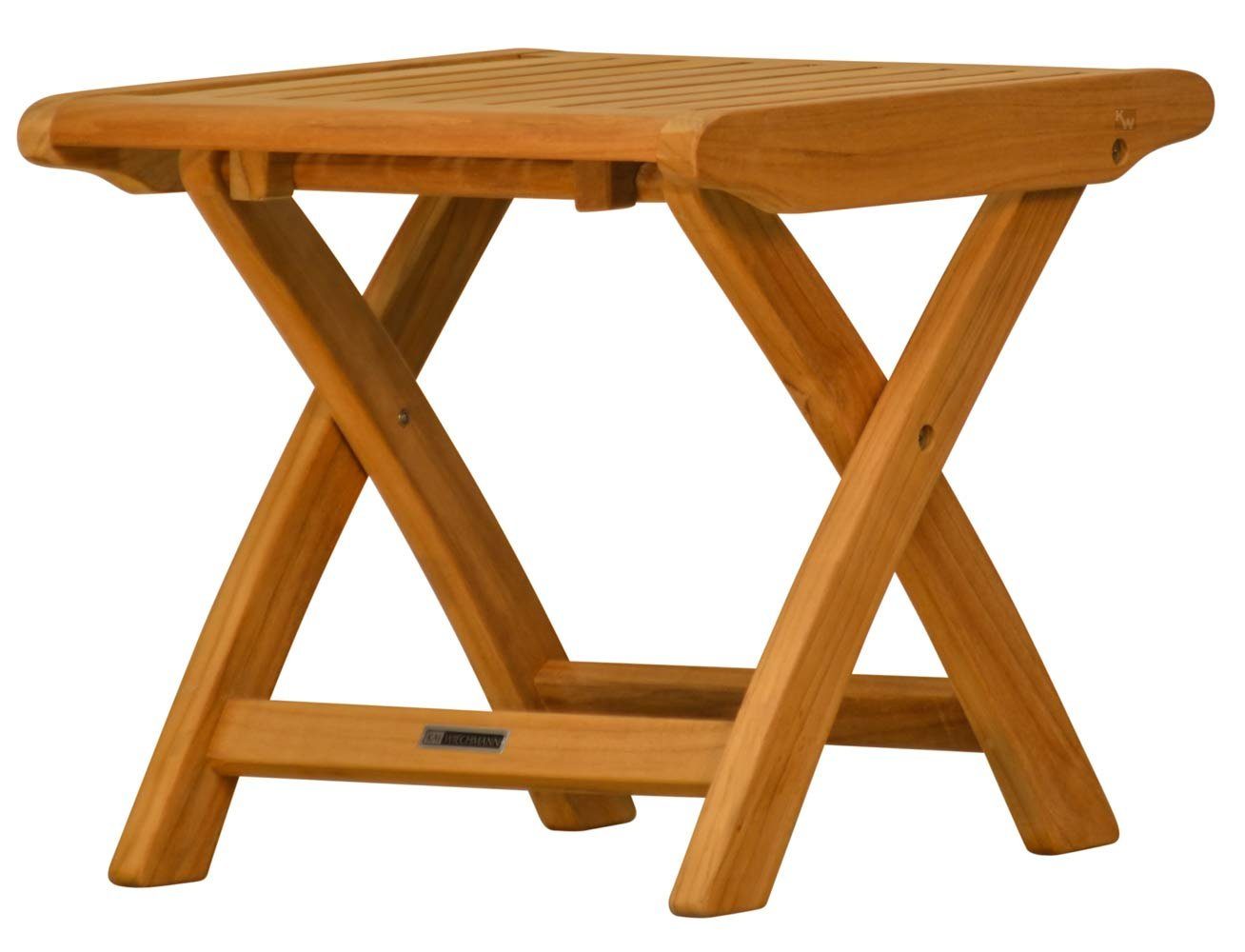 Kai Wiechmann Fußhocker Hochwertige Teak Fußbank 47 x 49 cm als wetterfester Holzhocker, klappbare und unbehandelte Fußstütze aus Teakholz