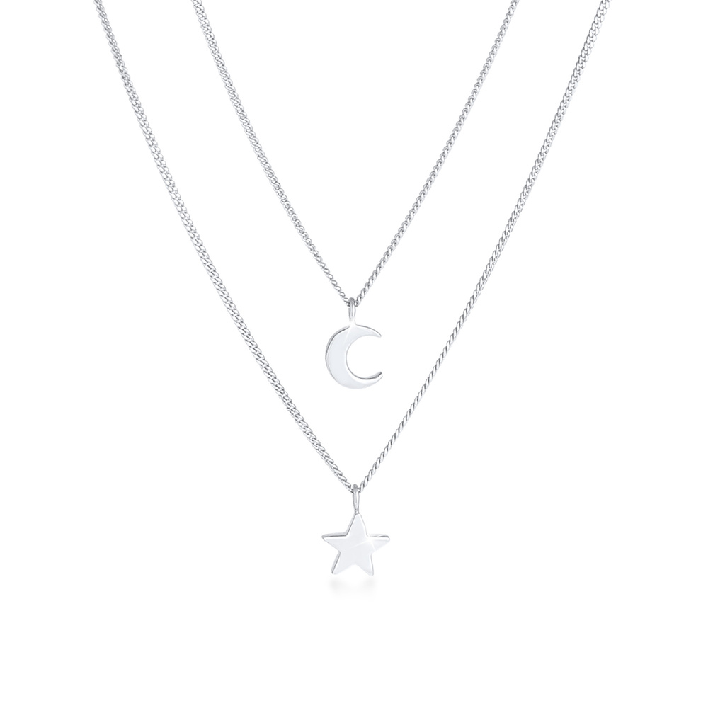 Elli Elli Collier Tendance de l'astro-lunaire à 2 couches pour dames en argent sterlin collier