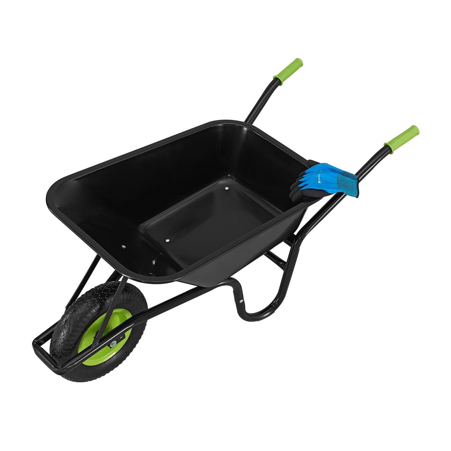 Juskys Schubkarre Garden, 100L, bis 210 kg, Luftreifen, verzinkte Wanne, inkl. Handschuhe