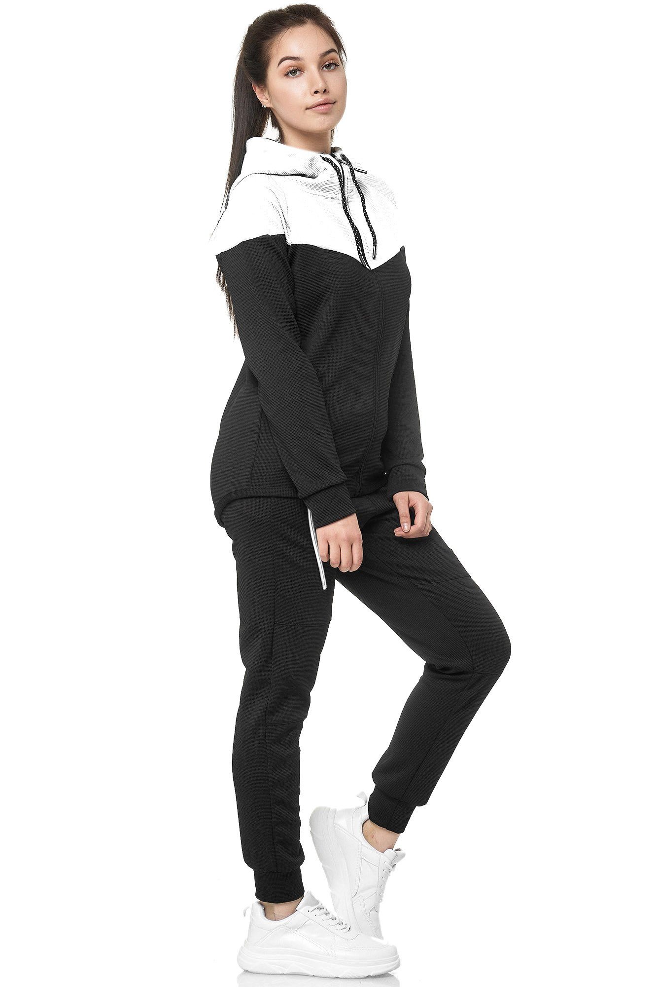 L.gonline Freizeitanzug Damen Jogging-ANZUG, Freizeitanzug, Sporthose und Kapuzenjacke, 984 (Kapuzenjacke mit Reißverschluss, Hose, 2-tlg), Fitness Freizeit Casual