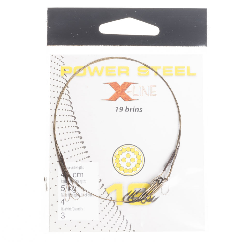 X-Line Power Steel 19-strängiges 40cm Raubfischvorfach + Ryder Haken (x3)