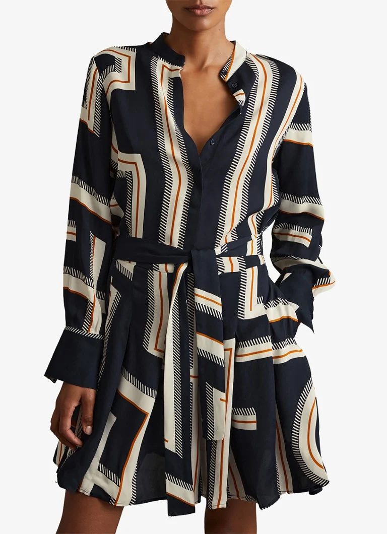 Reiss Ciara mini haljina s printom i pojasom za vezanje