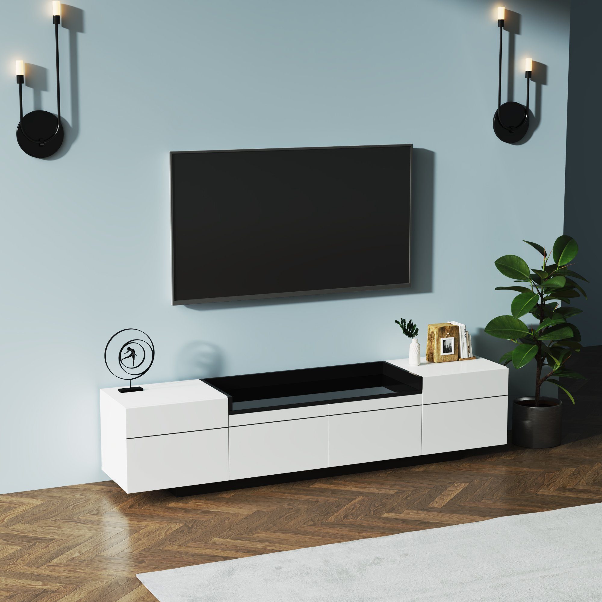 REDOM TV-Schrank (Fernsehtsich, mit verstellbaren Einlegeböden) TV-Schrank, Fernsehtsich, mit 2 Scharniertüren und 1 Schublade
