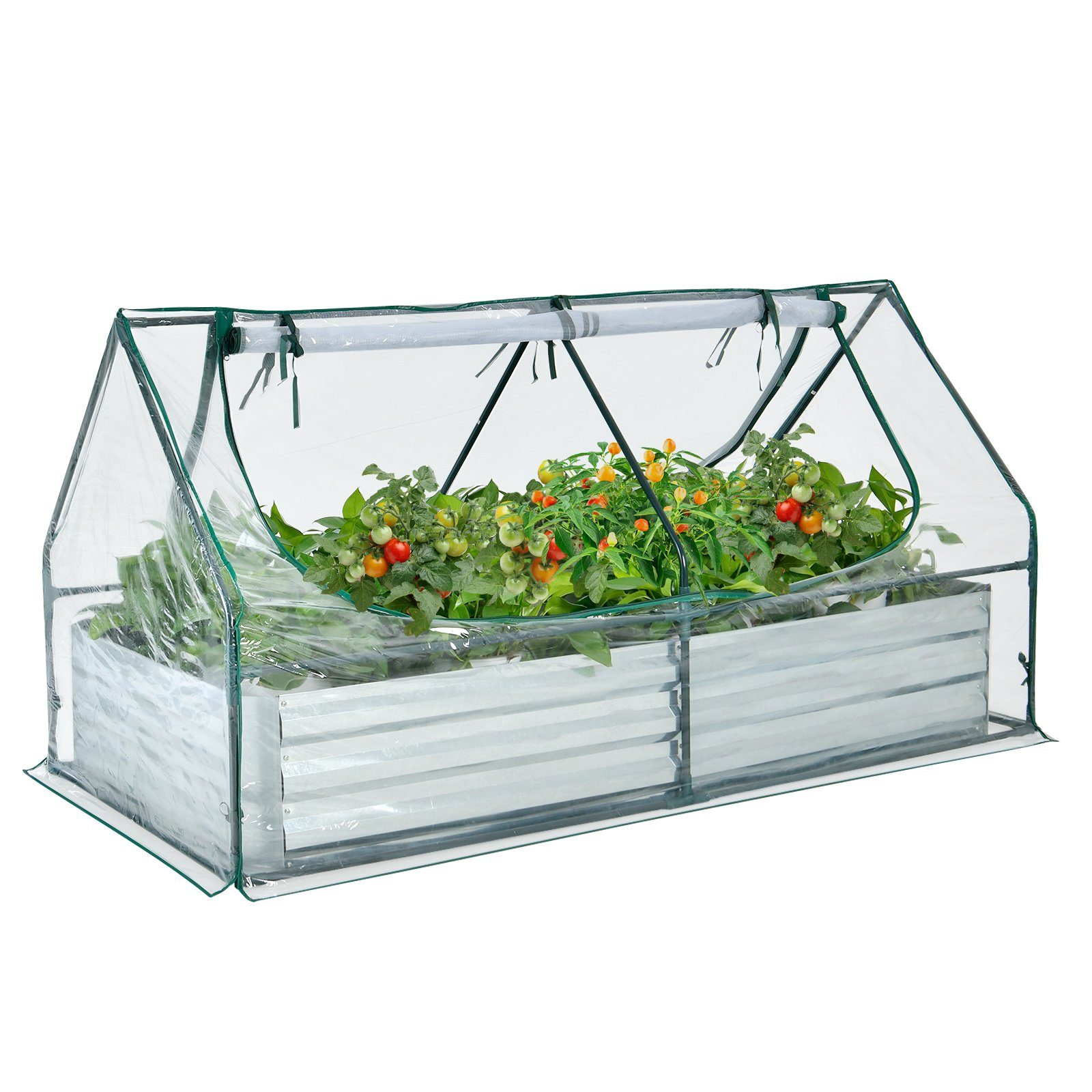 COSTWAY Hochbeet Frühbeet, 2in1, mit Gewächshaus, PVC-Folie, 2 Fenstern