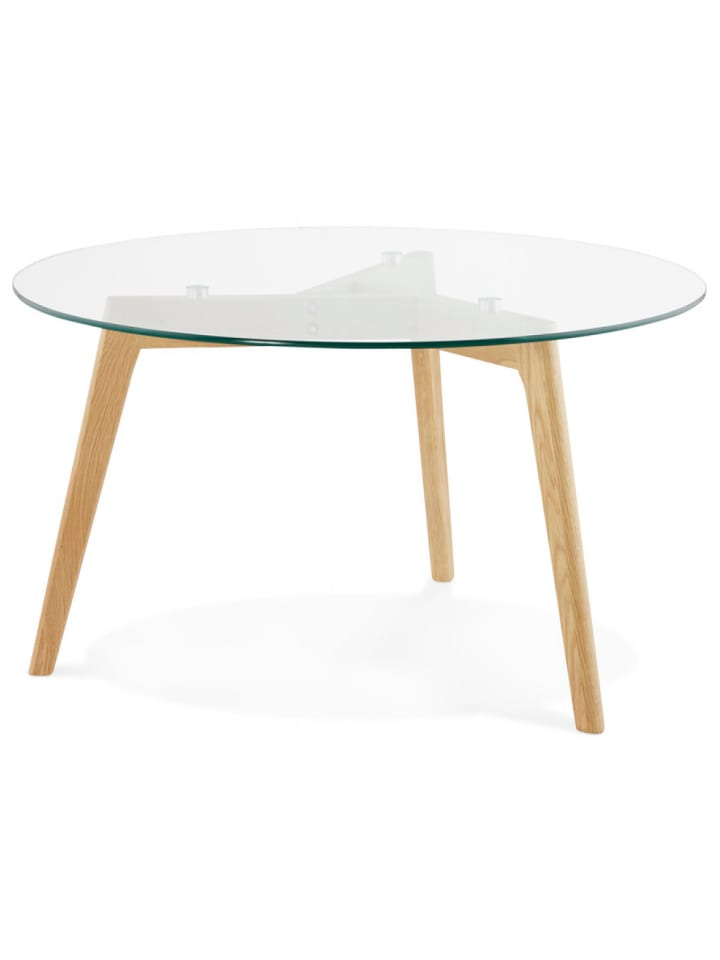 KADIMA DESIGN Runder Glas Couchtisch mit Eichenholz Beinen | Zeitgenössisch günstig kaufen onesize