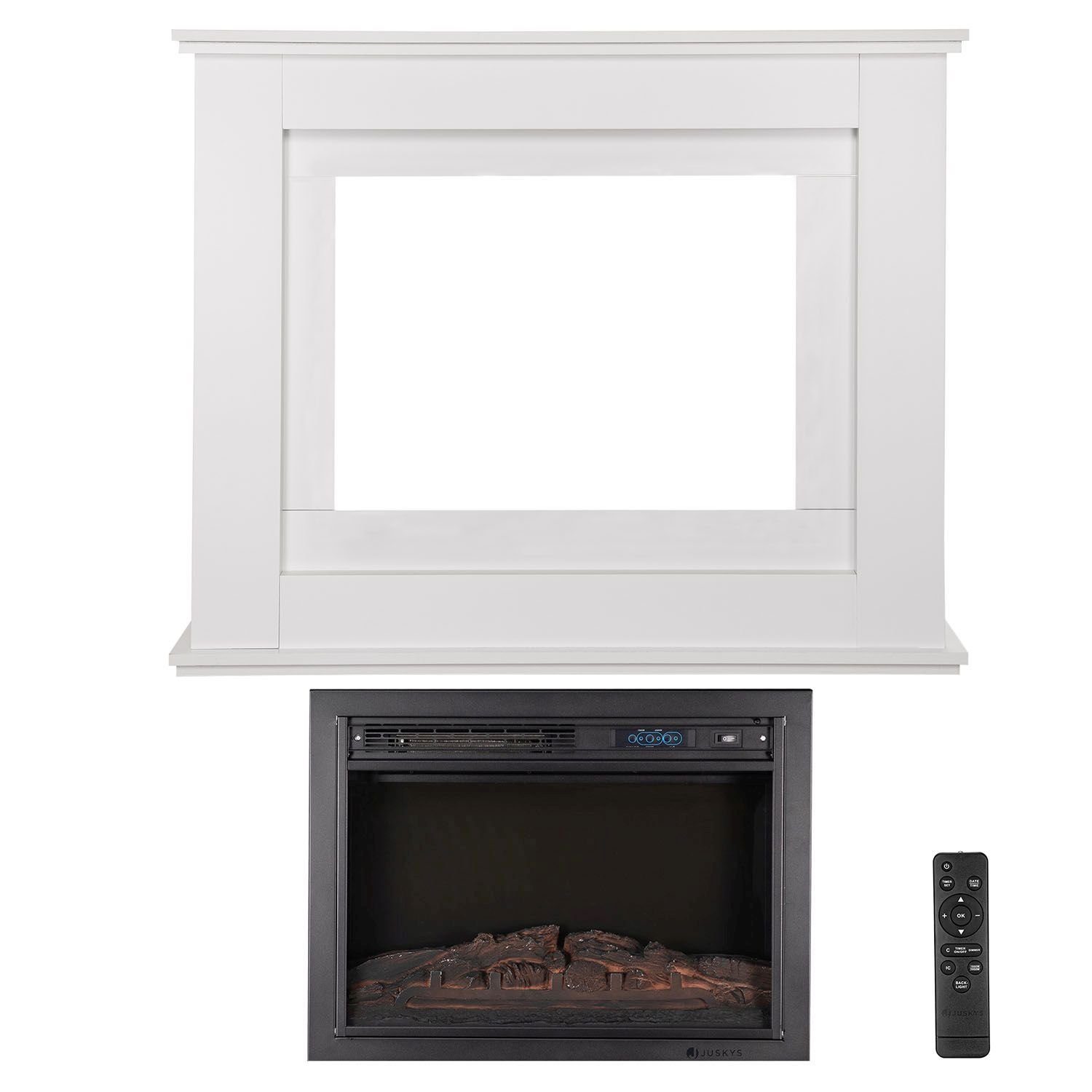 Juskys Elektrokamin, 2000 W Heizung, Flammeneffekt, Fernbedienung, LED-Licht, Timer