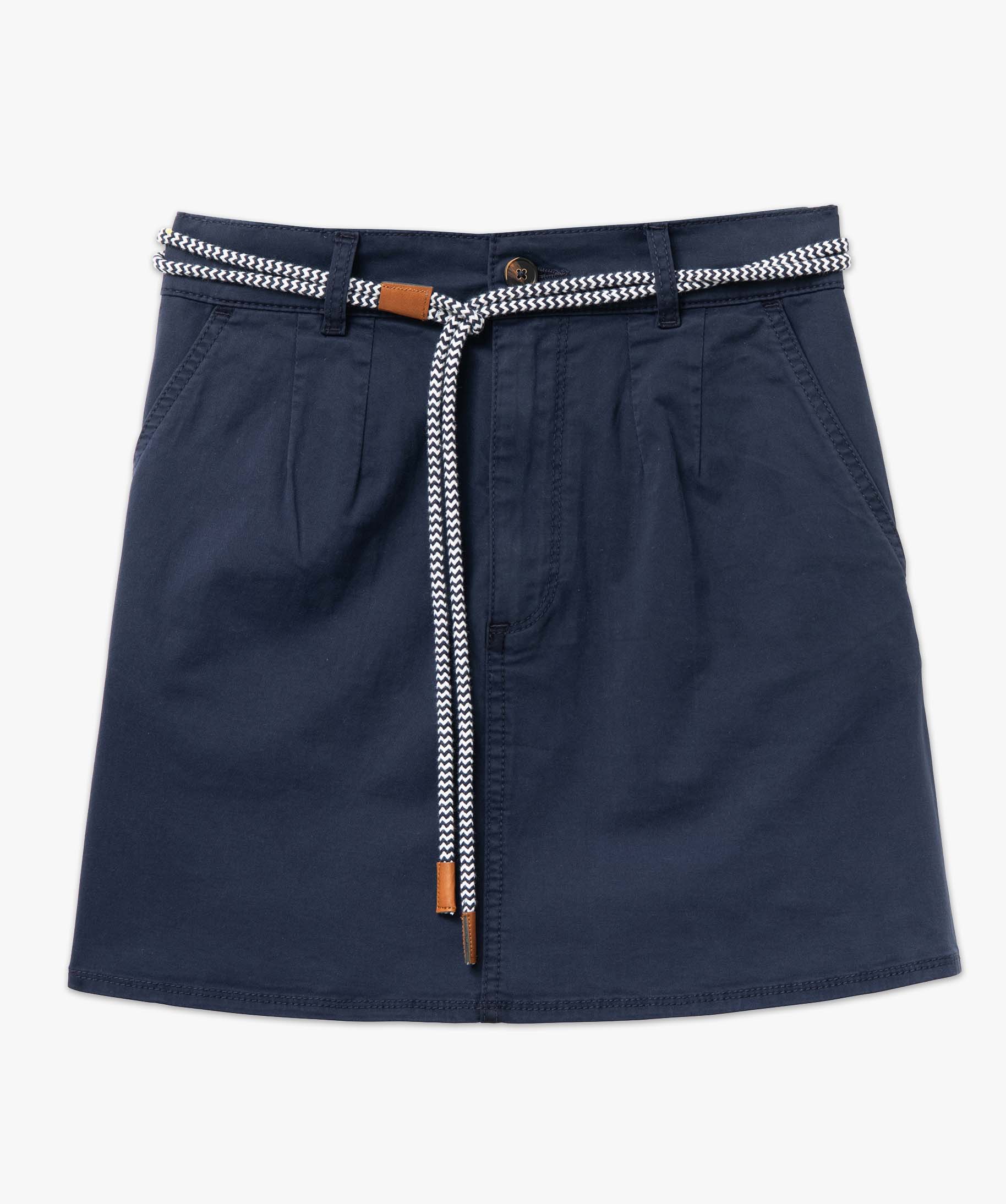 Jupe femme en coton stretch avec ceinture cordelette bleu | GEMO