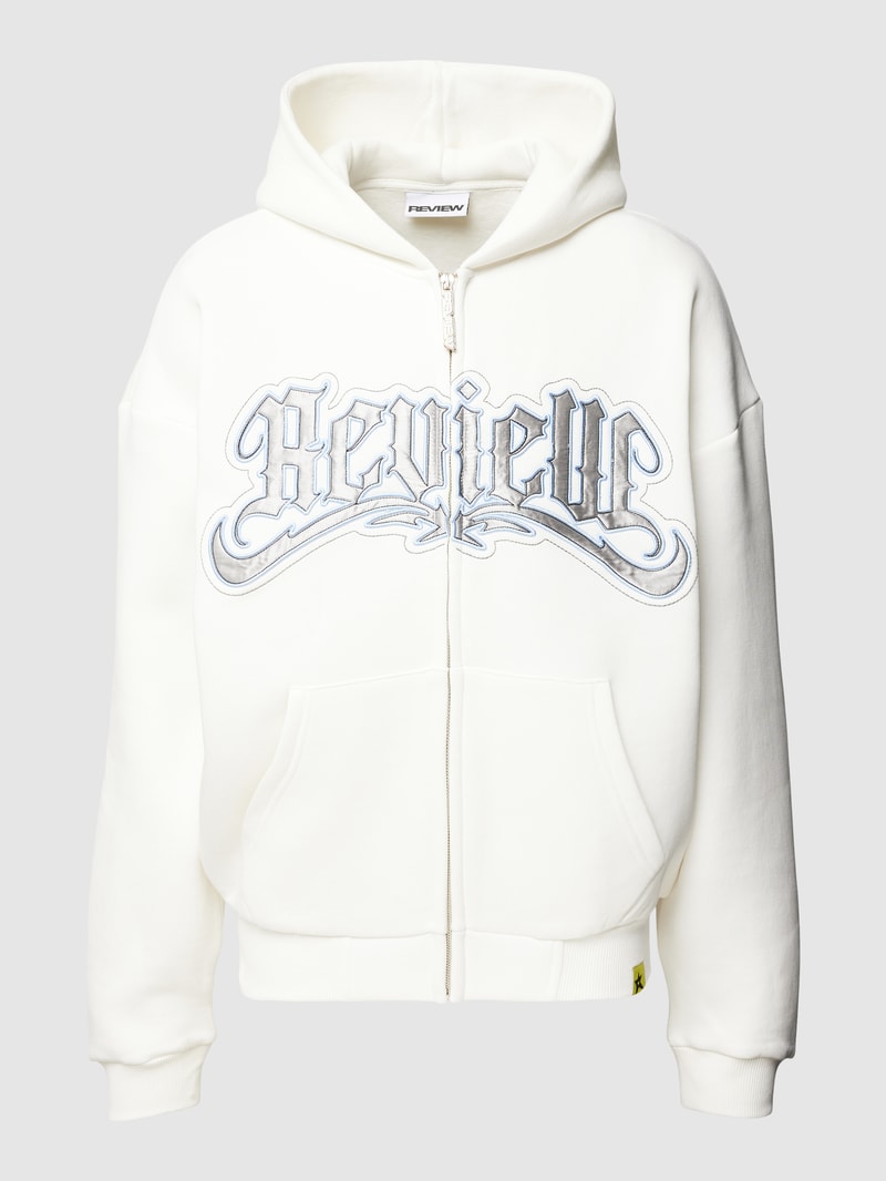 Sweatjacke mit Label-Stitching in weiß